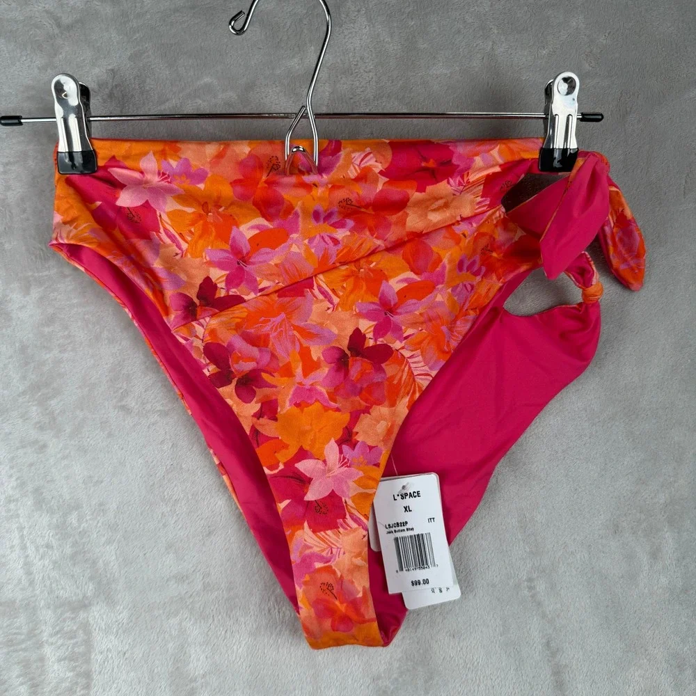 L*Space Rose Top Jack Bikini Set Floral Pink Orange Large and XL NEW